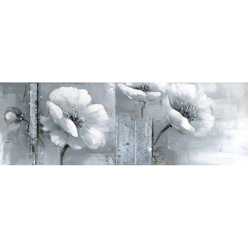 Fleurs grises et blanches - Toile blanche industrielle pour la décoration intérieure