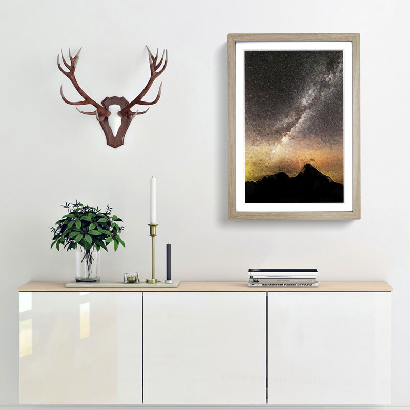 The Milky Way over Montana - Picture Frame Painting Print, 48cm H x 36cm W x 2cm D, Oak Framed