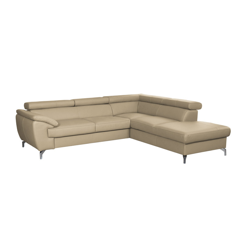 Brookhurst Leather Corner Sofabed, Right Hand Facing, Beige