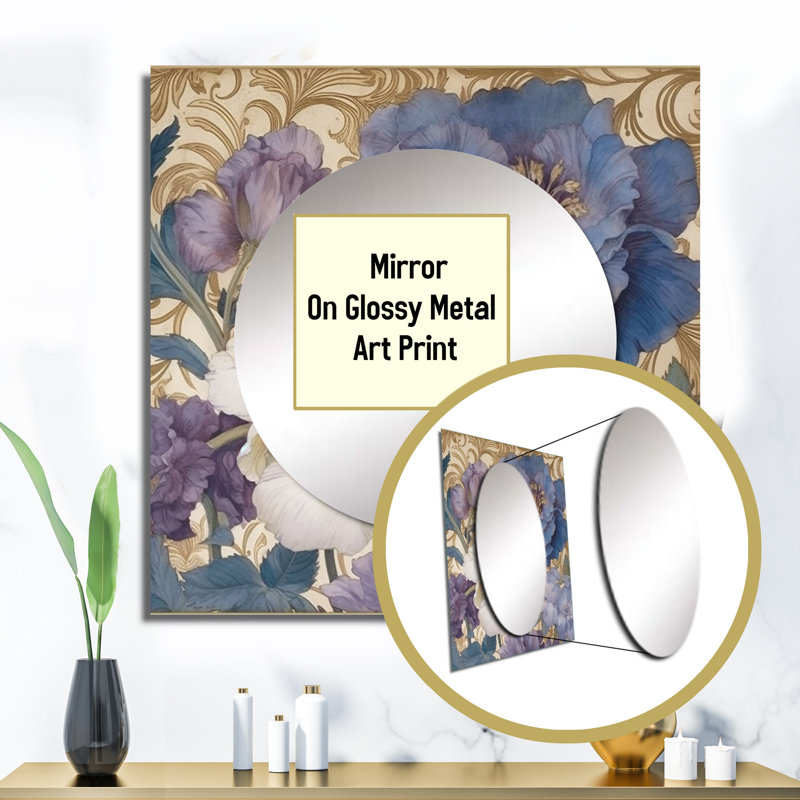 Hibiscus Blossoming Retro Illustration - Wildflowers Square Mirror Wall Art For Bathroom, 36" x 36"
