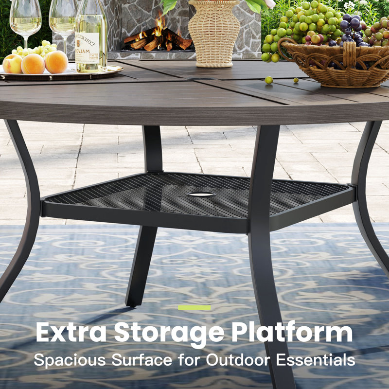 Nicastro 47'' Round Patio Dining Table With Storage Shelf, Brush Wood Gray