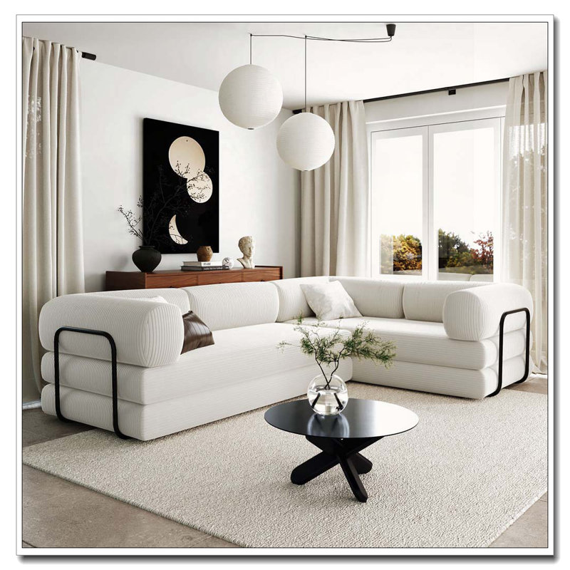 Canapé-lit modulaire en L en velours côtelé, Beige
