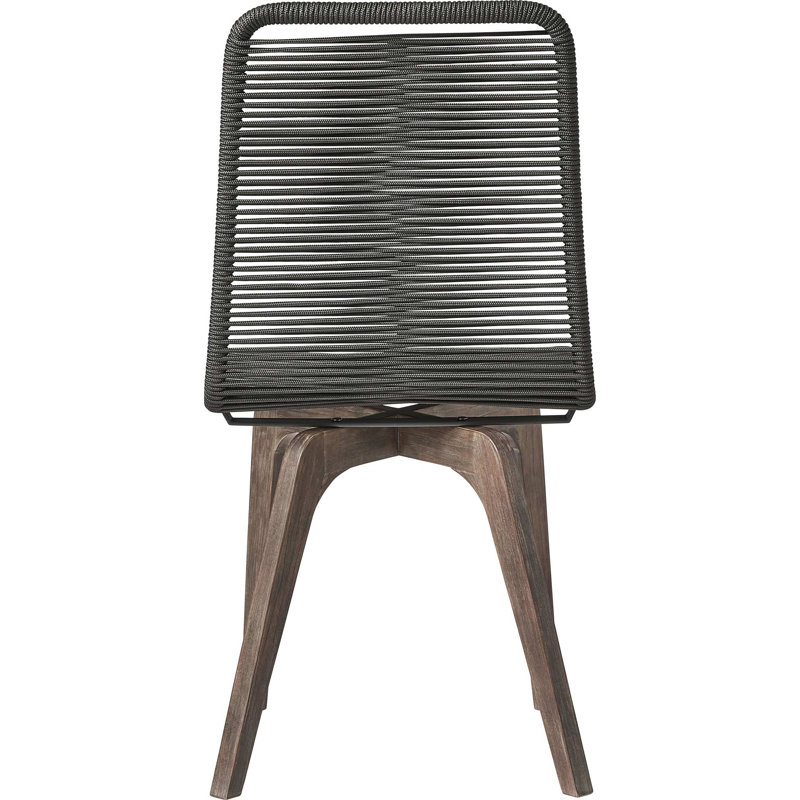 Laced Outdoor Dining Side Chair, Dark Gray Cord/Distressed Eucalyptus