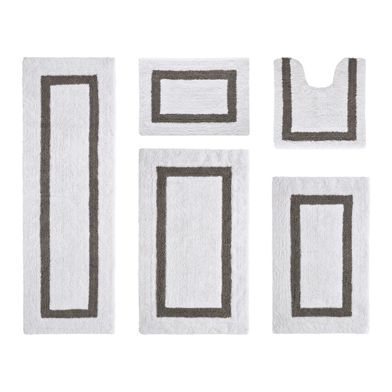 Makbul Premium 100% Cotton 5 Piece Bath Rug Sets with Race Track Pattern, Machine Washable, Super Absorbent & Tufted Weave Reversible Bath Mat for Bathroom