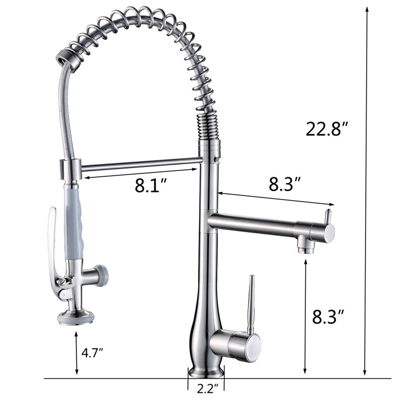 Robinet d'évier de cuisine de style commercial - Nickel brossé, extractible, rondelle en céramique longue durée, fonctionnement en douceur