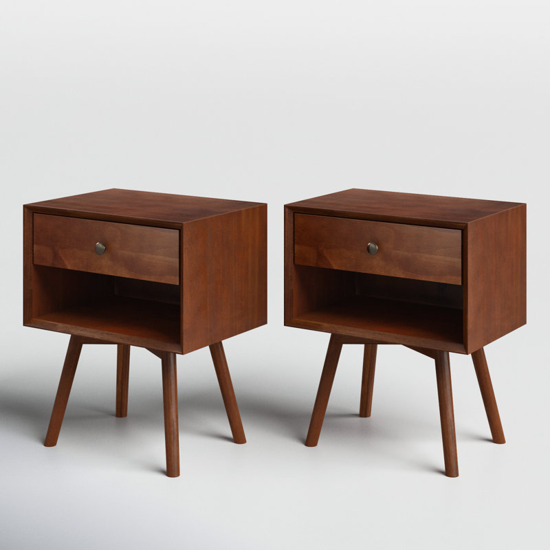 Tables de chevet Akshan Mid-Century Modern, Noyer