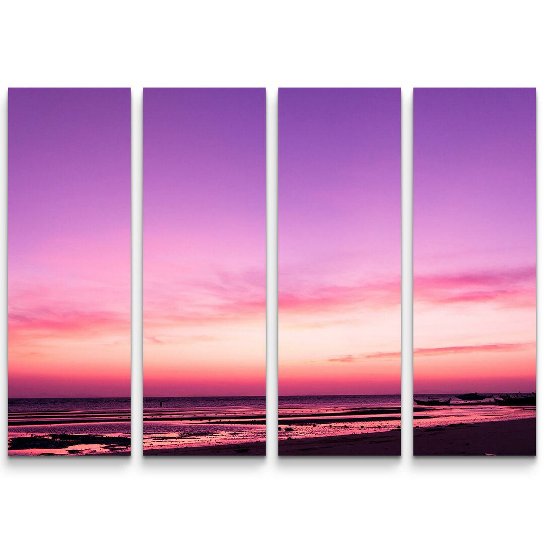 4-tlg. Leinwandbilder-Set Pinker Sonnenuntergang am Meer