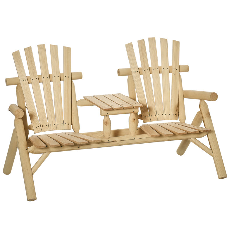 Chaise Adirondack en bois massif avec table Chee, Naturel