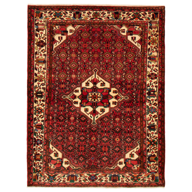 Tapis rouge unique en laine de style années 1990 5 pi x 6 pi 6 po Hassin