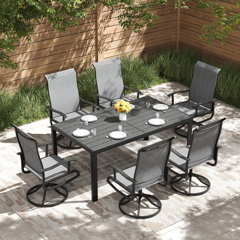 6 - Person Outdoor Patio Dining Set, Breathable PVC-coated polyester Swivel Patio Chairs And Rectangular Dining Table, All Weather Dining Set For Lawn, Garden, Backyard