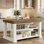 Îlot de cuisine avec tablettes de rangement, tablette de cuisine de 55 pouces avec grand plan de travail, structure en bois stable, style maison de campagne