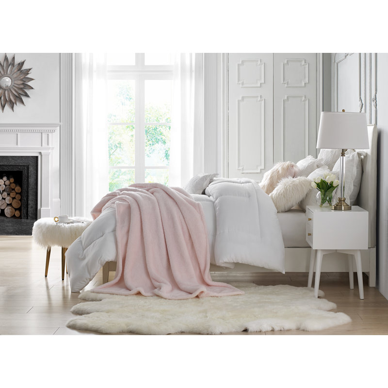 Jeté ultra pelucheux uni et pointe givrée, Rosé