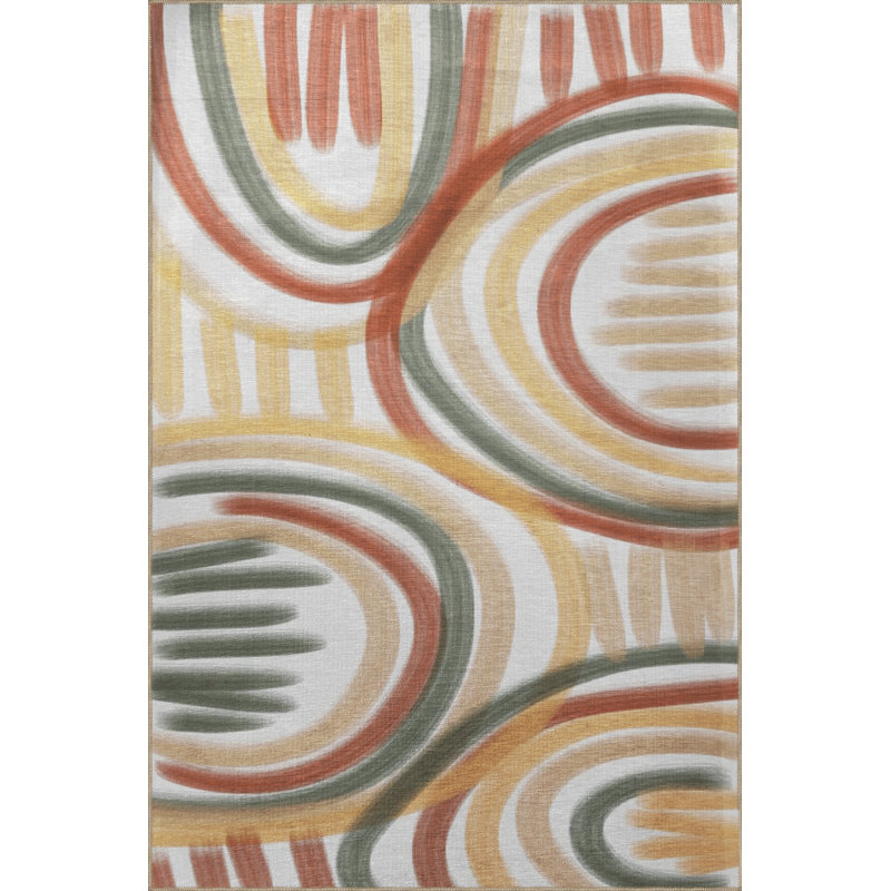 Multi-Colored Abstract Pastel Stripe Patterned Creative Modern Decorative Rug, Runner 3'3.37" x 6'6.74"