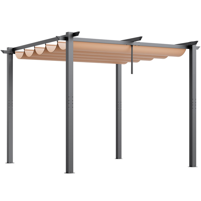 Pergola d'extérieur rétractable avec auvent en aluminium, H 90,55 po x l 116,93 po x P 116,93 po, Beige
