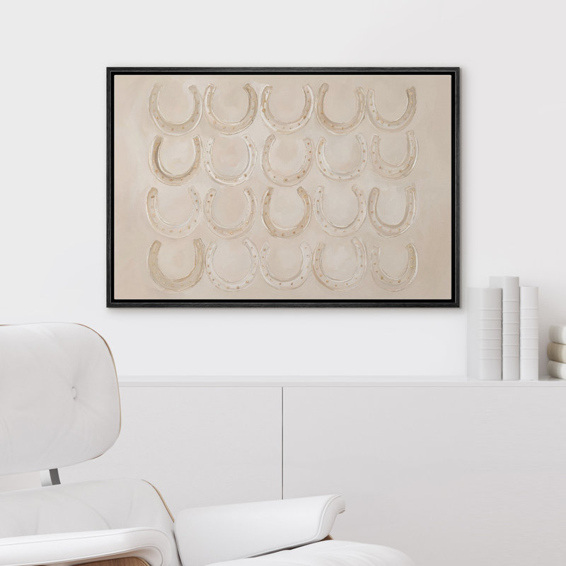 «Neutral Western Horseshoe Motif Luck Symbole», reproduction d'art sur toile encadrée, 24" H x 36" W x 1.5" D, Beige, Black