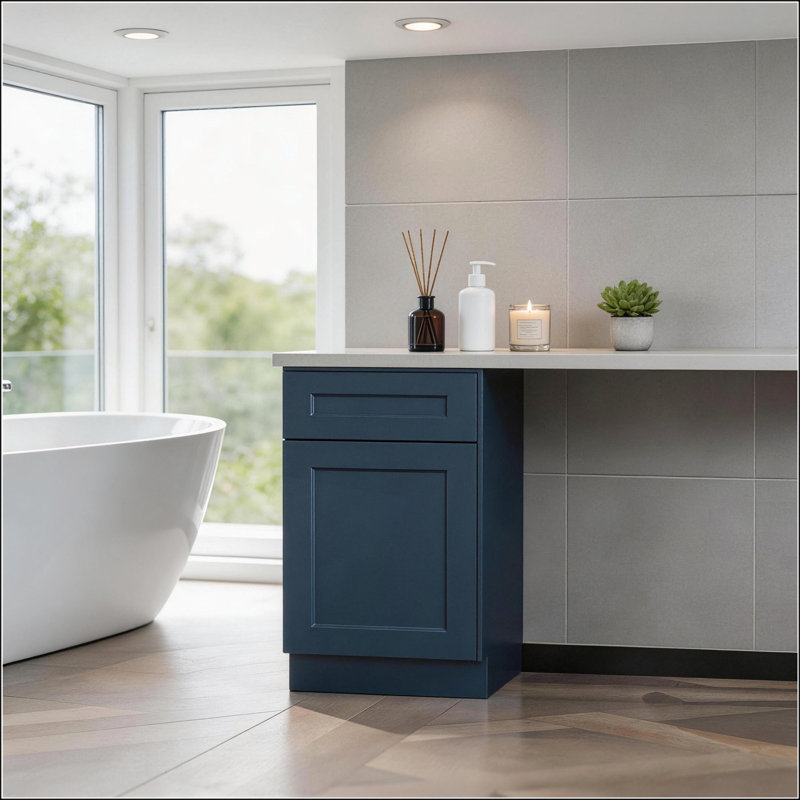 Armoire de base bleu marine Shaker avec porte et tiroir à fermeture en douceur, tablette réglable pour un rangement efficace dans la cuisine, la salle de bain, la buanderie et le garage