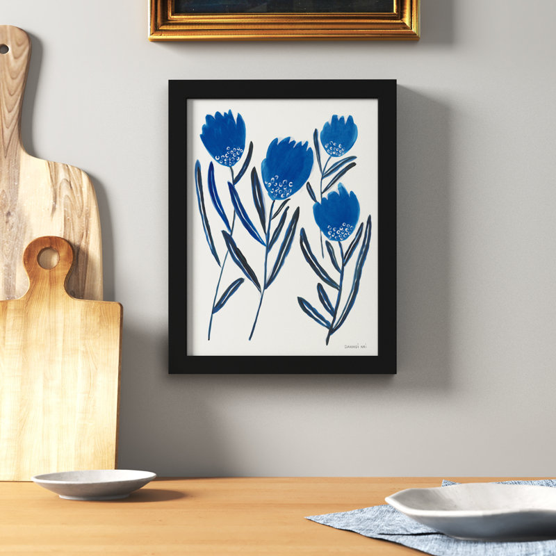 Borrowed And Blue Flowers II Framed On Paper by Danhui Nai Print, 13" H x 10" W x 1" D, Black