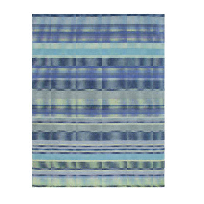 Durable and Stylish Handmade Modern Contemporary Knitted Blue Striped Wool Rectangular Area Rugs