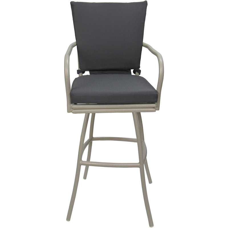 Tabouret d'extérieur en aluminium avec coussin Travisha, Gris, Beige, 30"