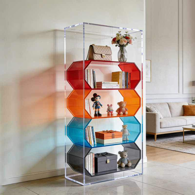 Minimalist multi-layer acrylic bookcase, (6 Shelves) 62.99"H x 31.5"W x 11.81"D