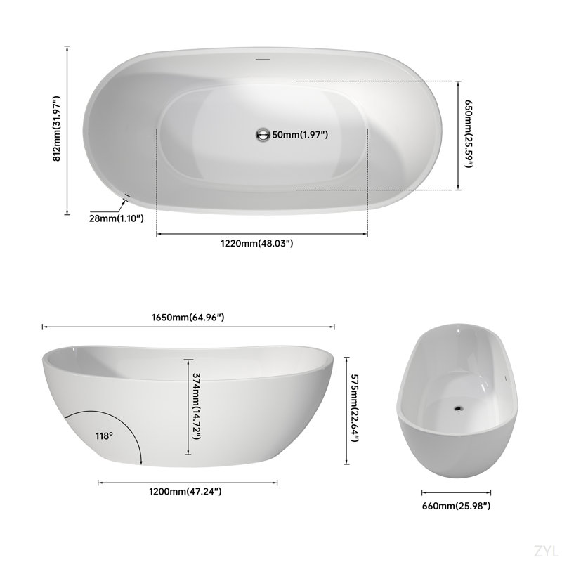 Baignoires autoportantes en acrylique, baignoires de trempage, baignoires profondes profondes, blanc