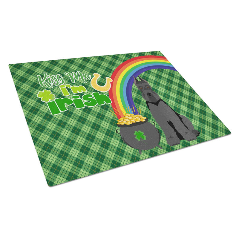 Planche à découper en verre noir Schnauzer St. Patrick's Day - Grande planche à découper en verre trempé avec pieds antidérapants