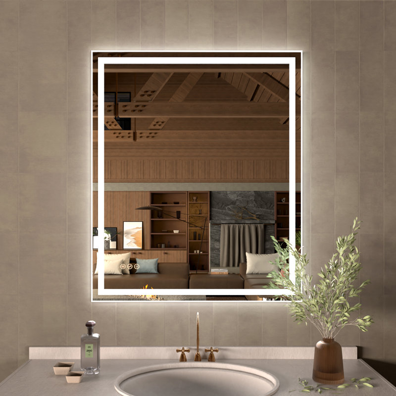 Miroir de salle de bain mural à DEL rectangulaire H 30 po x H 36 po Currin, 36 po x 30 po