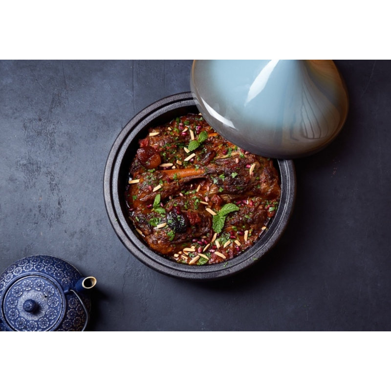 Stone Blue Enameled Cast Iron Moroccan Tagine, 3.3 Qt