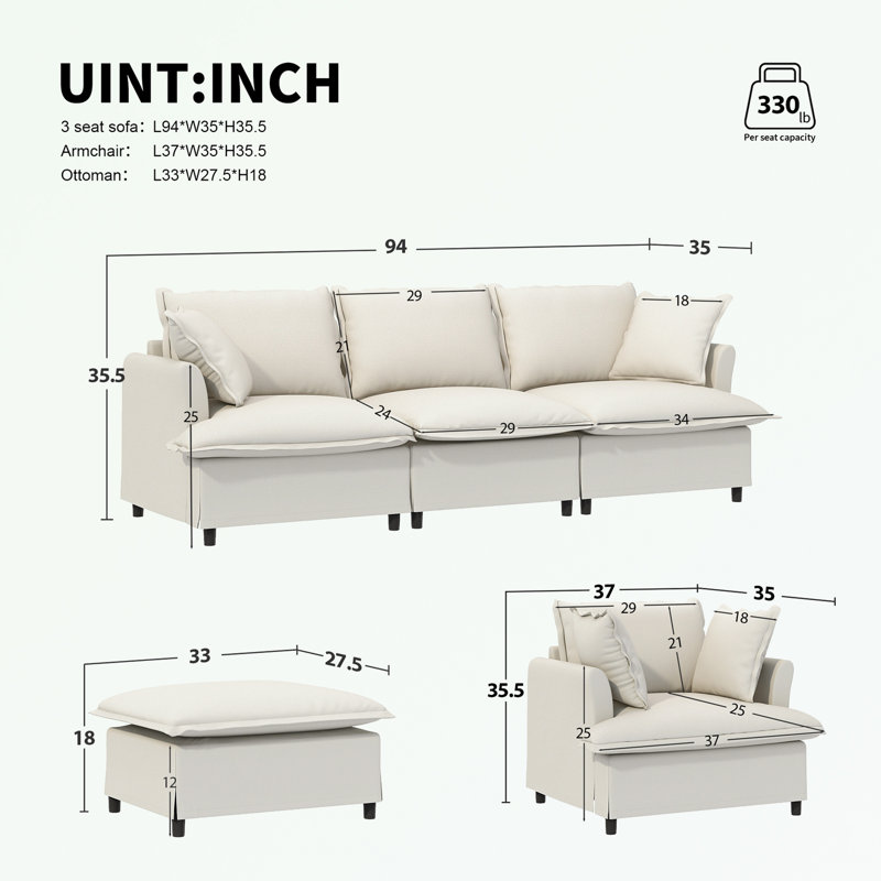 Chenille Single Seat Sofa with Pillows, Beige