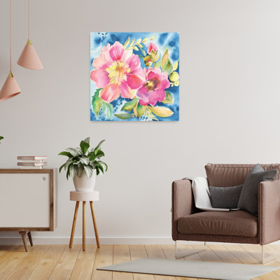 Pétales roses contemporains avec art bleu vif