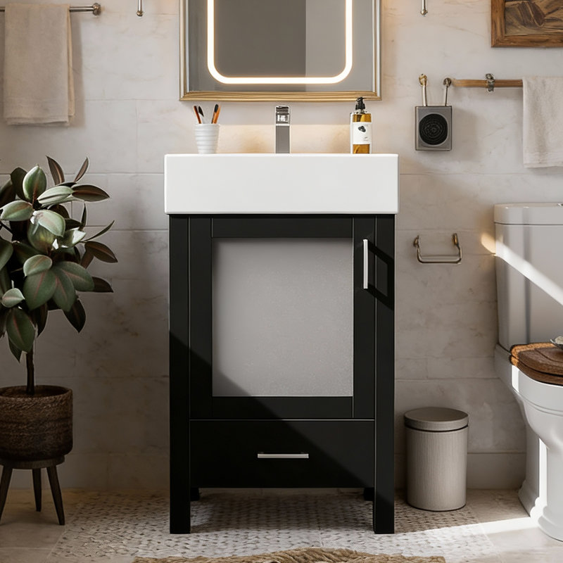 20" Bathroom Vanity With Ceramic Sink & Ample Storage – For Small Spaces‌, Black