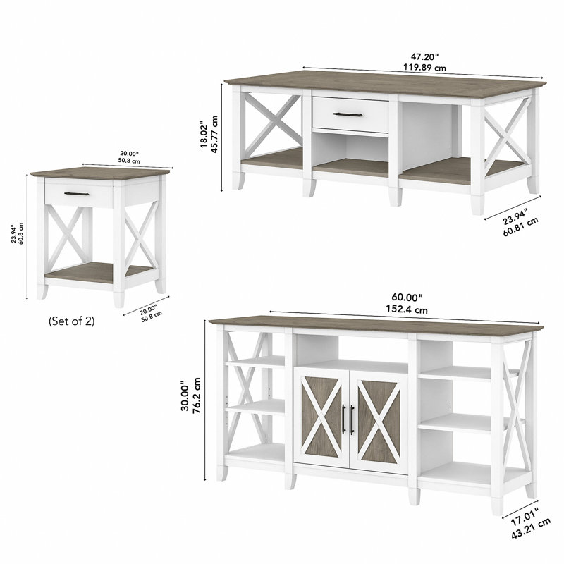 Ensemble de tables basses 4 pièces Huckins, Gris Shiplap / blanc pur