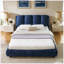 Cadre de lit plateforme tapissier en velours grand format, minimaliste moderne avec tête de lit segmentée moelleuse, bleu foncé