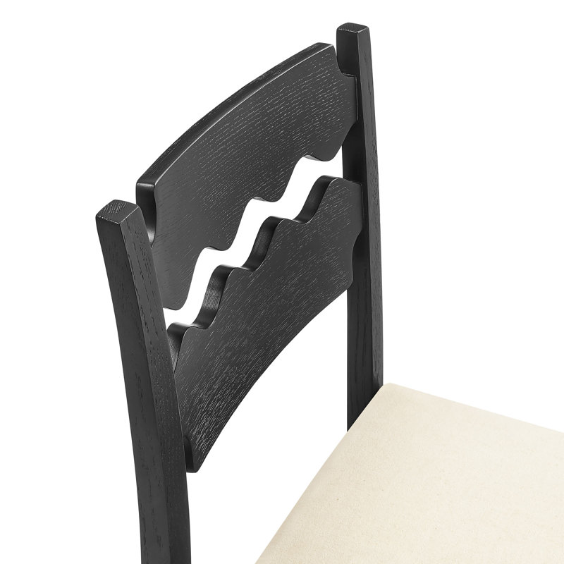 Tabouret de comptoir en bois de chêne noir Jax, Siège en lin / structure noire