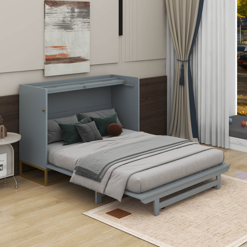 Grand lit escamotable avec pieds en fer, Gris