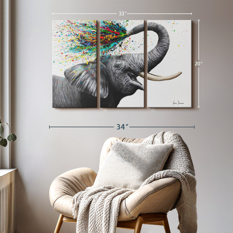«Elephant Elation» sur toile, H 20 po x l 33 po