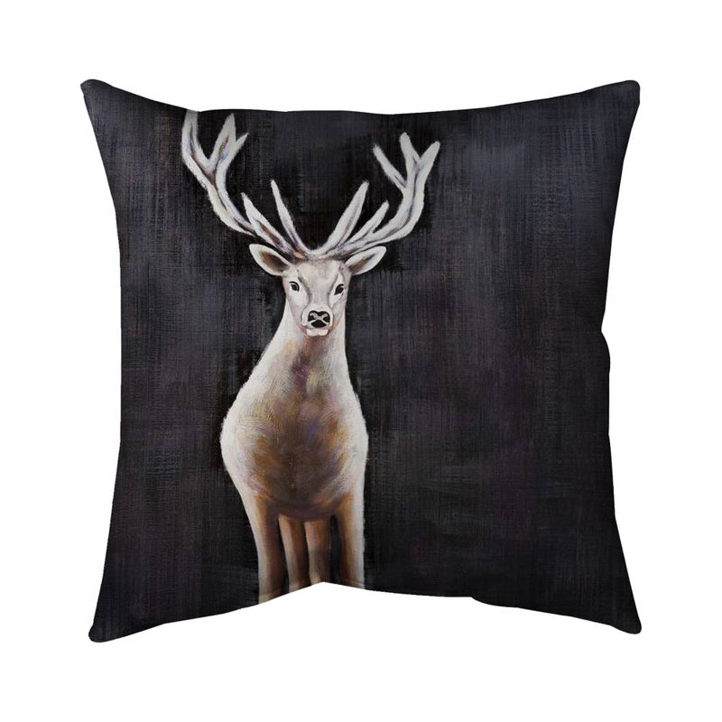 Lonely deer - 16"x16" Outdoors Throw pillow - Spun poly - Print on demand, 16" H x 16" W