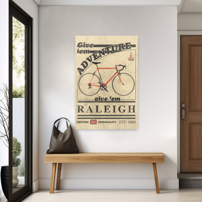 «Vintage Adventure Cycling Ad Retro Vintage Architecture City», art mural, 60" H x 40" W