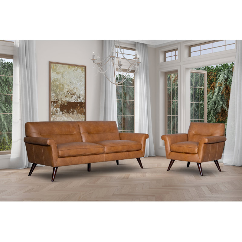 Amber Luxe 83" Leather Sofa, Tan