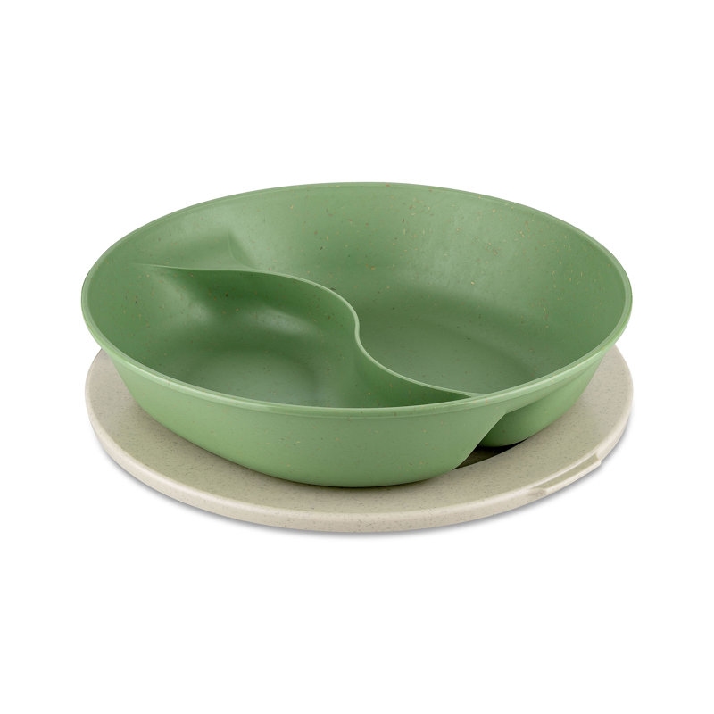 Connect Separee dinner plate with lid, plastic and wood mix, Nature Wood, 1.5 L, Green
