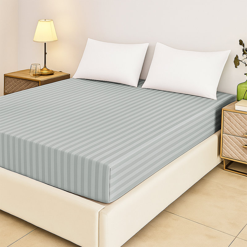 Tabbitha Striped Microfiber Standard Fitted Sheet, Double (4'6), Grey