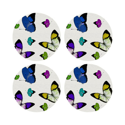 Butterflies Vegan Leather Round Placemats
