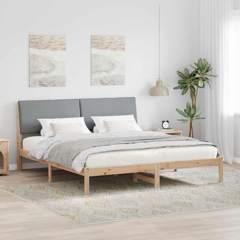 Solid Wood Bed Frame, 200 x 200cm, Brown/Light Grey