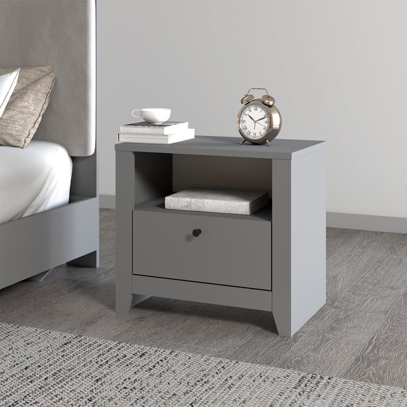 55cm W Manufactured Wood Bedside Table, Grey