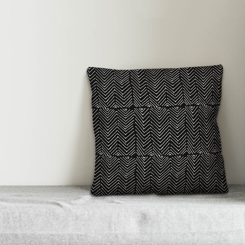 Coussin décoratif , Chevron noir, 16 po x 16 po