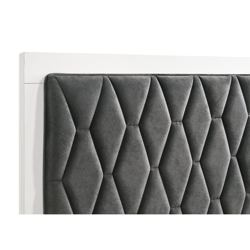 Ensemble de chambre rembourrée 5 pièces en blanc et noir, Ensemble de 4 pièces : lit, table de chevet, comm