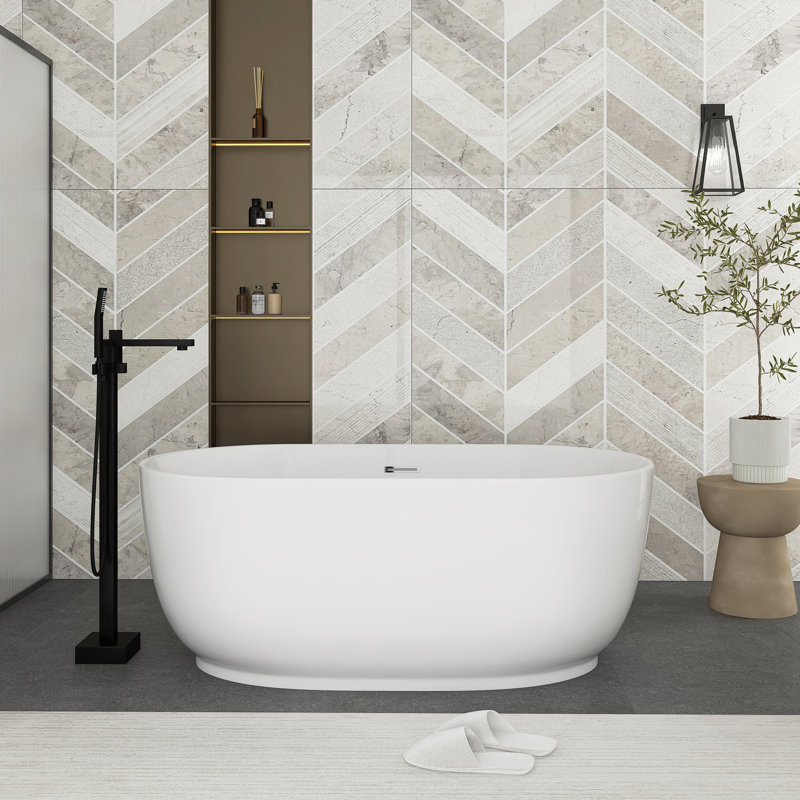 59" White Acrylic Freestanding Bathtub