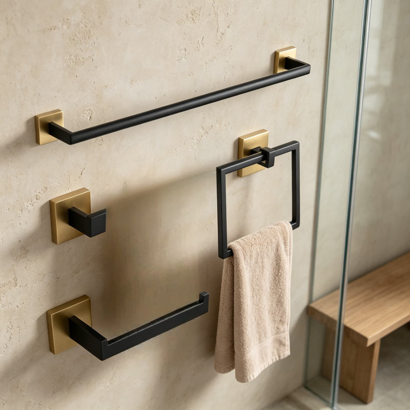 Ensemble d'accessoires de salle de bain haut de gamme en acier inoxydable - Ensemble de 4 porte-serviettes muraux pour salle de bain moderne