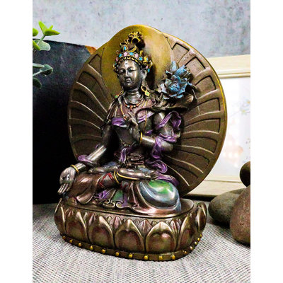 Figurine rose bouddhisme Arya Tara blanche assise sur un trône de lotus