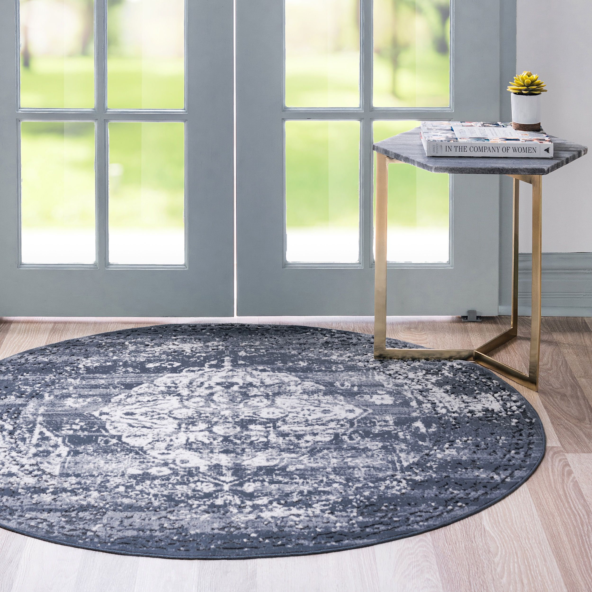 Parros Rugs Bungalow Rose Transitional Parrado Area Rug Denim Color | Wayfair